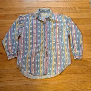 Vintage 80's South Western Aztec Cotton Brushpopper Pastel Button Down Shirt